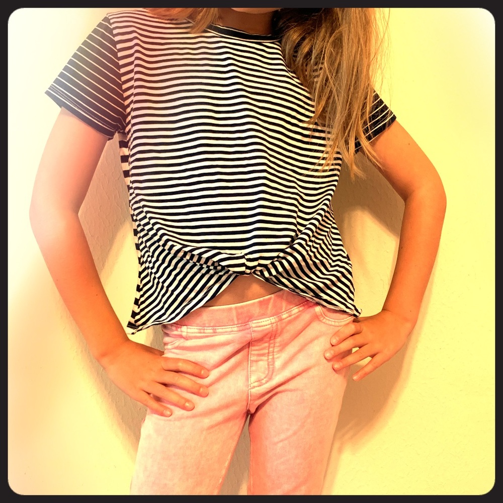 Navy & white striped short-sleeve shirt